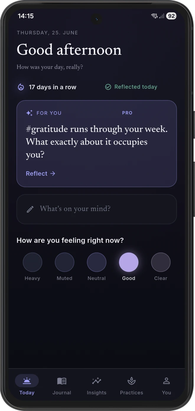 Ponder today screen showing a morning prompt on Android